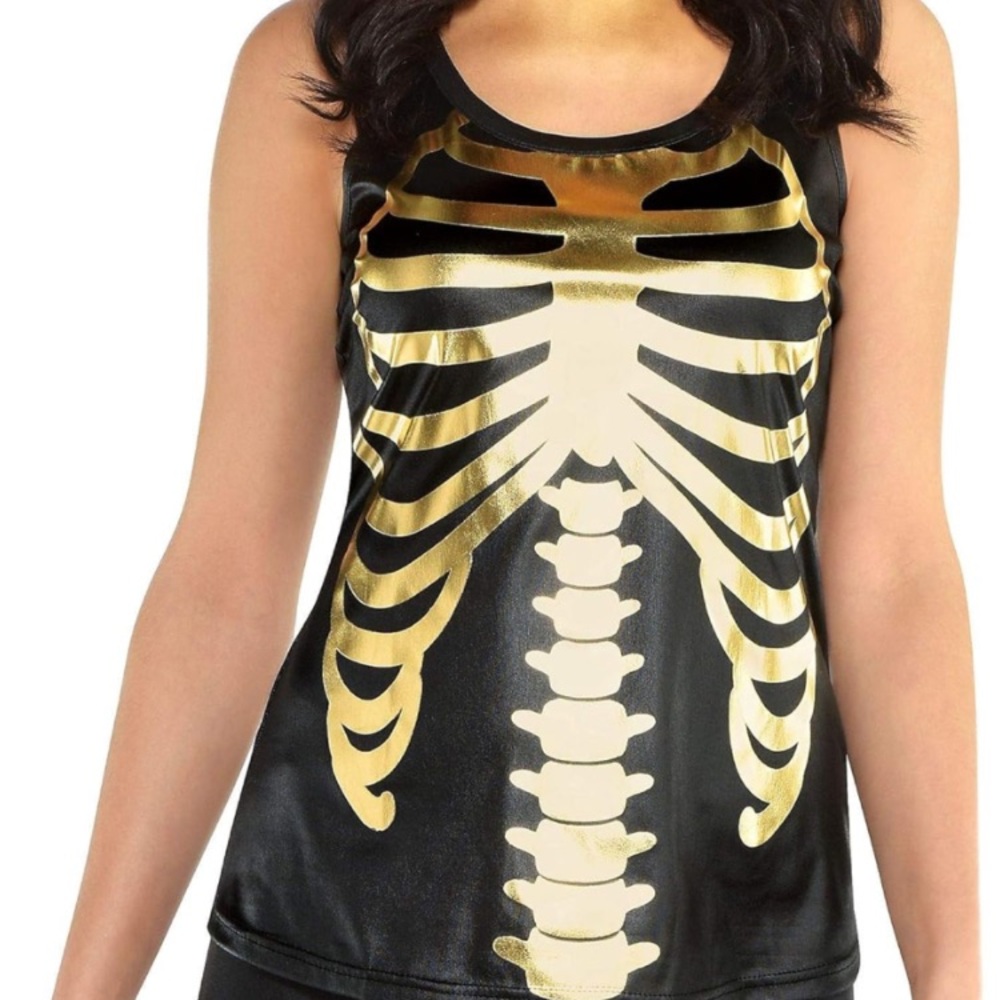 Black and Gold Skeleton Halloween Tank Top